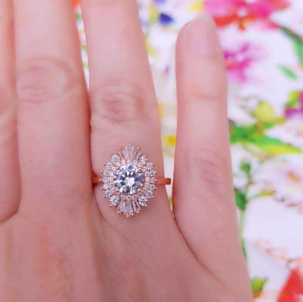 Art Deco Halo Moissanite Engagement Ring, Rose Gold - Size 6